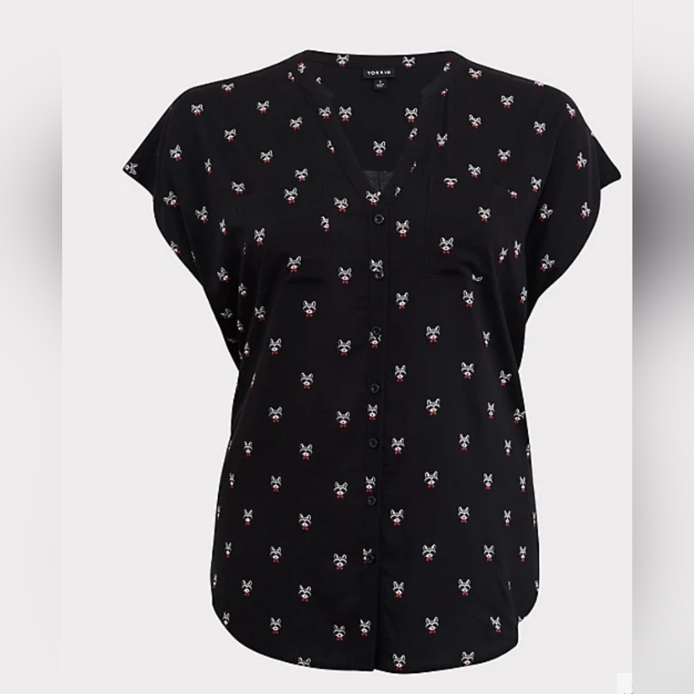 CHALLIS BUTTON-FRONT DOLMAN SLEEVE TOP